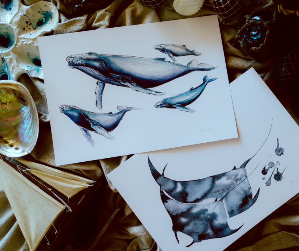 Humpback Whale Family Watercolour Eco Art Print A4