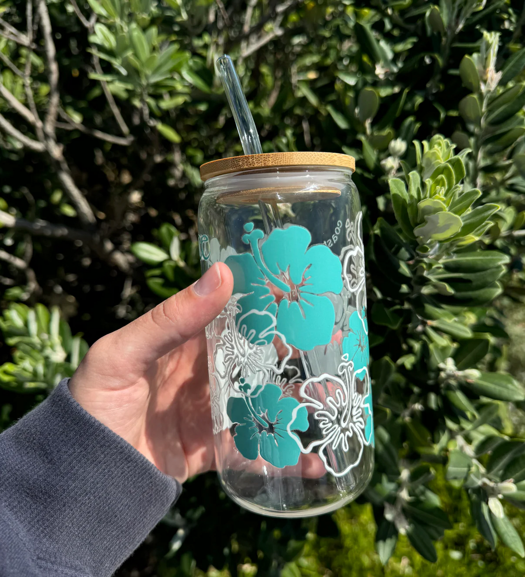 Glass Tumbler Hibiscus | Blue & white