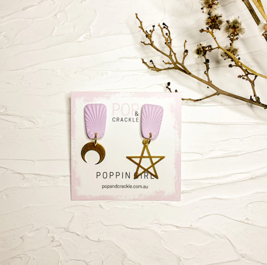 Brass - Lilac Stars and Moons Dangles
