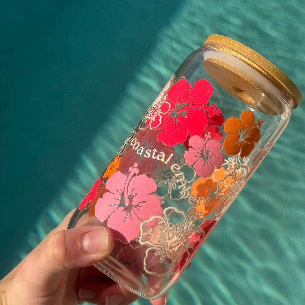 Sunset Hibiscus Glass Tumbler