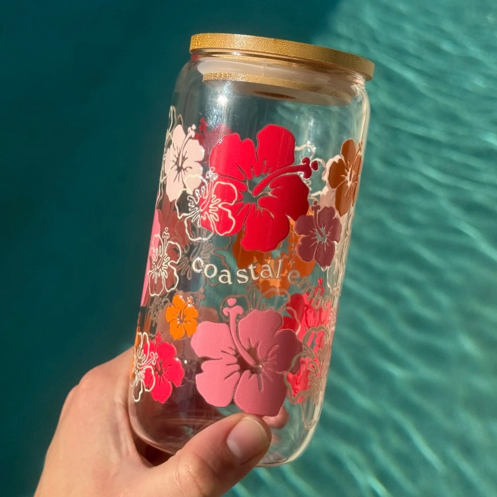 Sunset Hibiscus Glass Tumbler