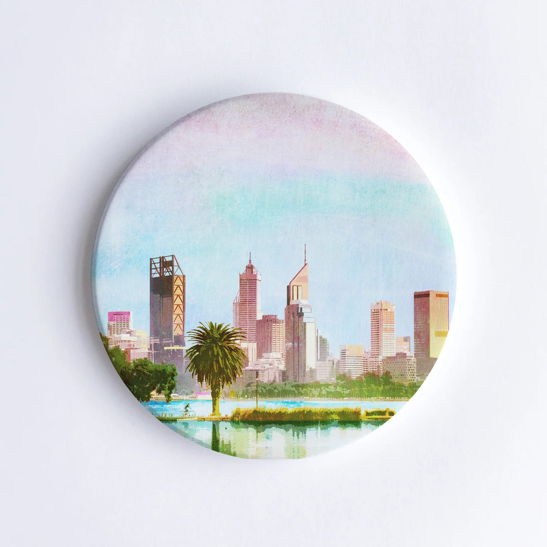 Perth City Skyline Beach Ceramic Coaster