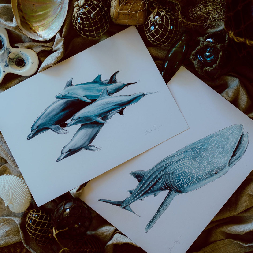 Bottlenose Dolphin Pod Watercolour Eco Art Print