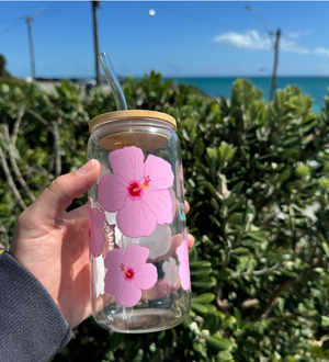Glass Tumbler Hibiscus | Pink