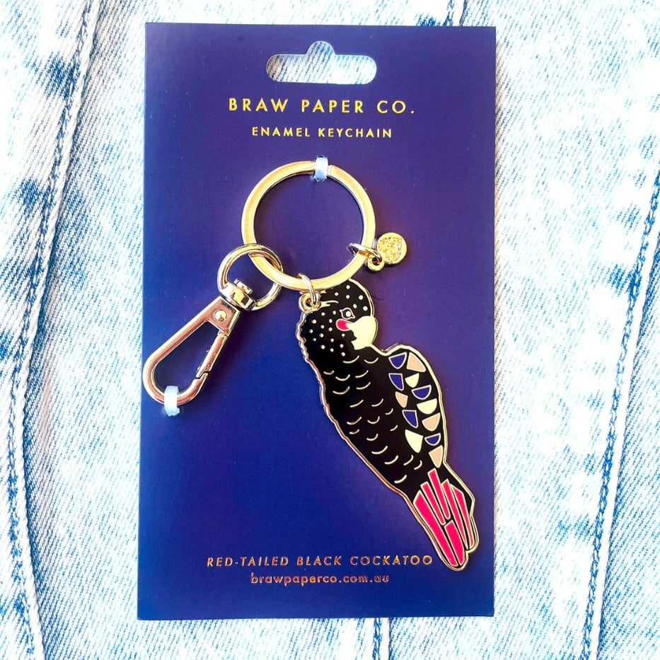 Red-Tailed Black Cockatoo Enamel Keychain